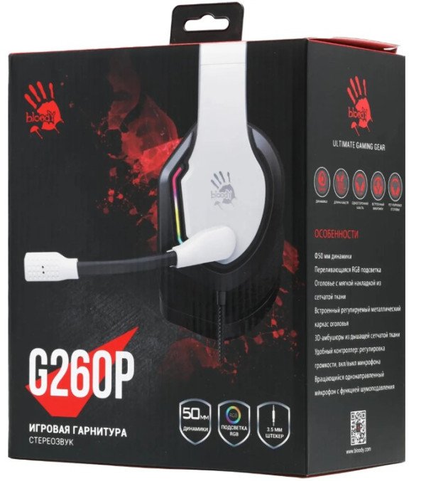 A4-G260P WHITE A4Tech Bloody gejmerske slusalice sa mikrofonom, 50mm/16ohm, USB za RGB, 3,5mm - Slika 4