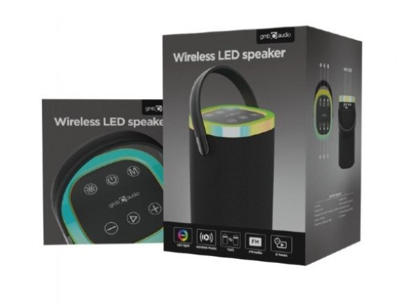 SPK-BT-LED-06 Gembird Portable Bluetooth LED speaker, 10W, BT, FM, USB, Handsfree, Black - Slika 2
