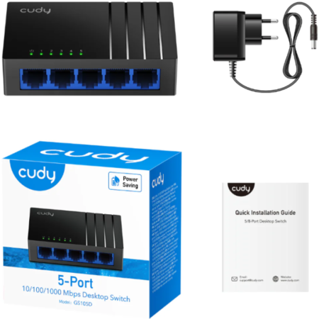 Cudy GS105D 5-Port Gbit Desktop Switch, 5x RJ45 10/100/1000 (Alt. PFS3005-GT-L)