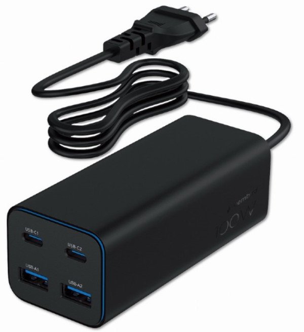 TA-UC-2A2C-PD100-01-BK Gembird 4-port 100W GaN USB PowerDelivery brzi punjacr, black