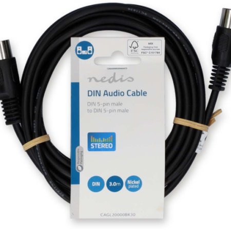CAGL20000BK30 DIN Audio Kabl, DIN 5-Pin Muski, DIN 5-Pin Muski, Niklovan, 3.00 m, Okrugli, PVC, Crni