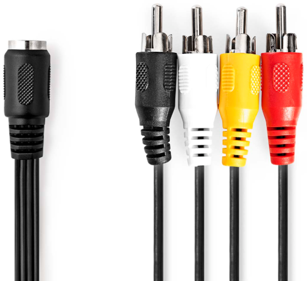CAGL20475BK02 DIN Audio Kabl, DIN 5-Pin Zenski, 4x RCA Muski, Niklovan, 0.20 m, Okrugli, PVC, Crni - Slika 3