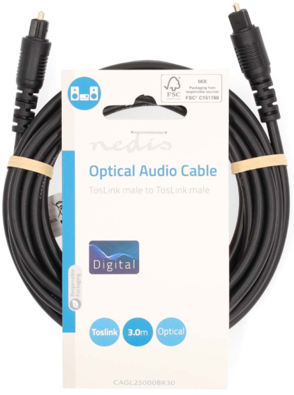 CAGL25000BK30 Optièki audio kabl, TosLink Muski-TosLink Muski, 3.00 m, Okrugli, PVC, Crni - Slika 3
