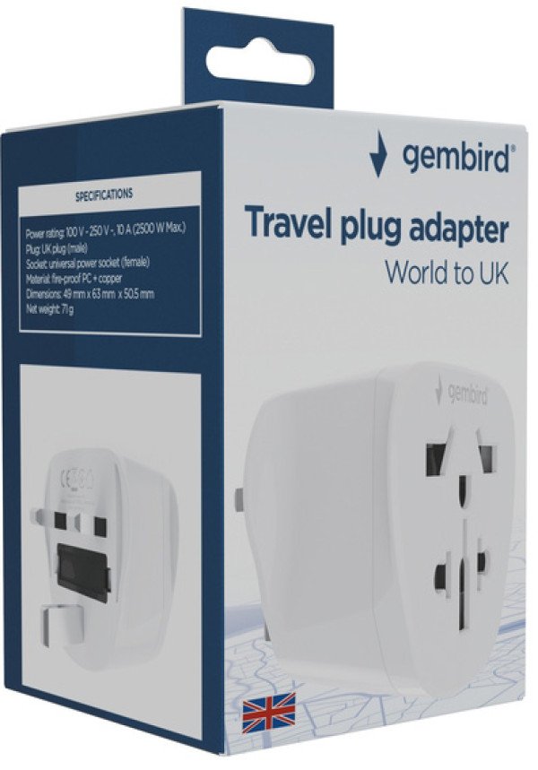 Travel adapter A-AC-UKMINTF Gembird UK suko 10A