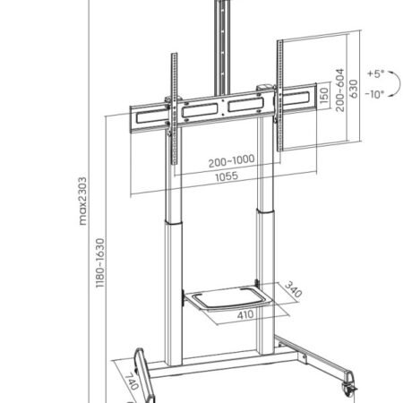 TVS-100T-03 Gembird Mobilni sto sa tockicima, tilt, 60-100, crne boje