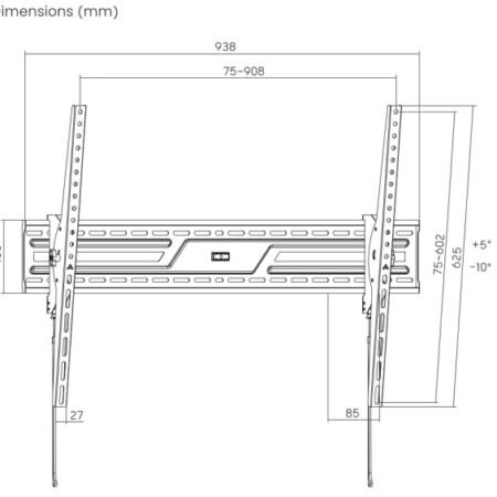 WM-100T-01 Gembird tilt VESA max 90x60cm 43-100 max.75kg