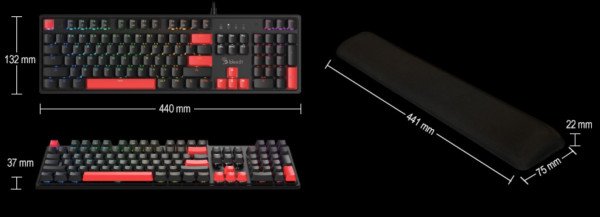 A4-S525N A4Tech Bloody Mehanicka RGB Gejmerska tastatura + Oslonac za zglob - Slika 2