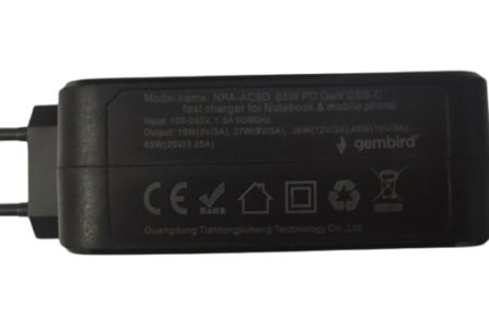 NPA-AC9D Gembird punjac za laptop 65W, kabl 2m USB-C, 5V/3A,9V/3A,12V/3A,15V/3A,20V/3.25A