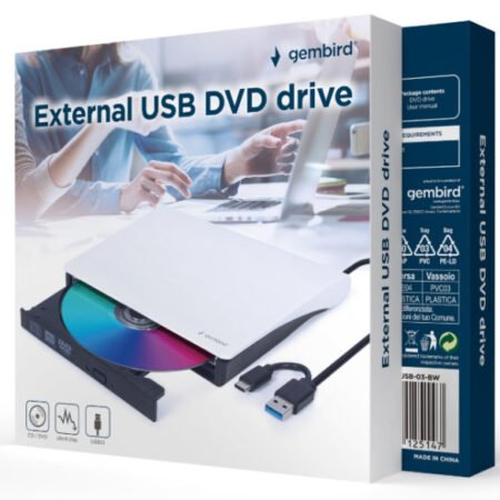 DVD-USB-031-BW Gembird eksterni USB CD/DVD drive Citac-rezac, USB 3.1 + USB-C, black-white