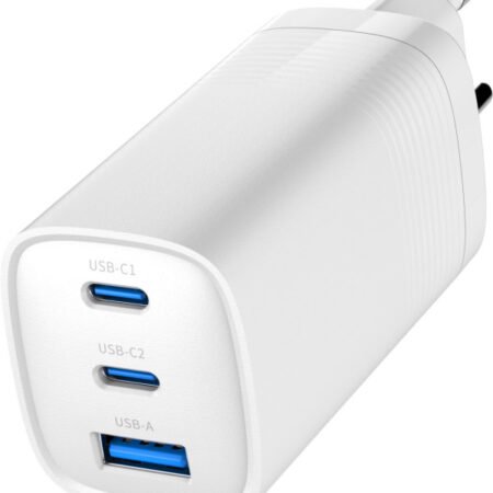 TA-UC-PDQC65-01-W Gembird 3-port 65W GaN USB PowerDelivery fast charger, white