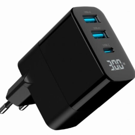TA-UC-PDQC30LCD-BK-02 Gembird GaN USB brzi punjac, 30W 3-port (2xUSB-A+ USB-C), LCD, black