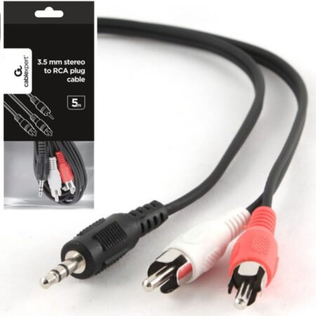 CCA-458-5M Gembird 3.5mm stereo plug to 2 phono plugs audio kabl 5m