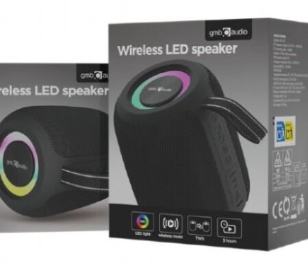SPK-BT-LED-05-BK Gembird Portable Bluetooth RGB LED TWS speaker, 8W, BT, FM, USB, Handsfree, Black
