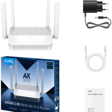 Cudy WR3000P AX3000 2.5G Mesh Wi-Fi 6 PoE Router, 1.3 GHz Dual-Core CPU, 4-Stream Dual-Band Wi-Fi 6