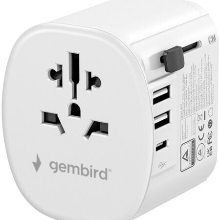 Travel adapter TPA-EU2A1C15-01-W Gembird Univerzalni, sa uzemljenjem 15W