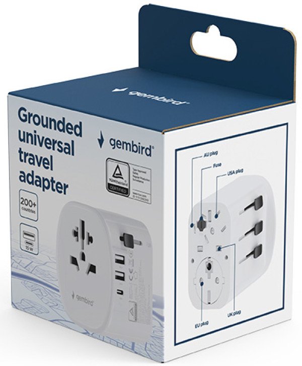 Travel adapter TPA-EU2A1C15-01-W Gembird Univerzalni, sa uzemljenjem 15W - Slika 2
