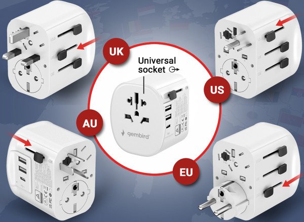 Travel adapter TPA-EU2A1C15-01-W Gembird Univerzalni, sa uzemljenjem 15W - Slika 4