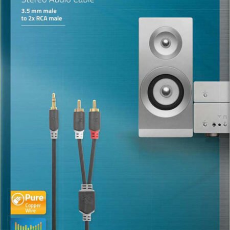 CABW22200AT100, Stereo audio kabl 3,5 mm muški, 2x RCA muški, Pozlaceni, 10,0 m, Antracit