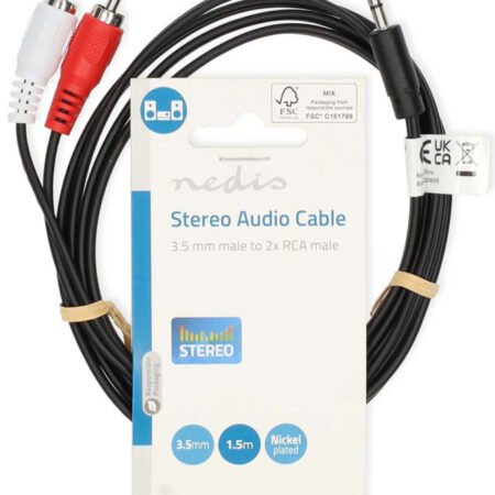 CAGL22200BK15, Stereo audio kabl 3,5 mm muški, 2x RCA muški, Niklovani, 1,50 m, Crni