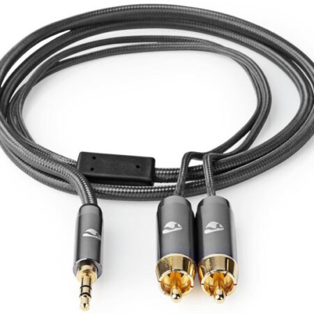 CATB22200GY20, Stereo audio kabl, 3,5 mm muški, 2x RCA muški, Pozlaceni, 2,00 m, Okrugli, Sivi