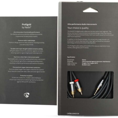 CATB22200GY20, Stereo audio kabl, 3,5 mm muški, 2x RCA muški, Pozlaceni, 2,00 m, Okrugli, Sivi