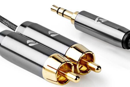 CATB22200GY50, Stereo audio kabl, 3,5 mm muški, 2x RCA muški, Pozlaceni, 5,00 m, Okrugli, Sivo-metal