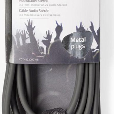 COTH22200GY15, Stereo audio kabl, 3,5 mm muški, 2x RCA muški, Niklovani, 1,50 m
