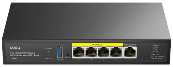 Cudy C200P, 2-in-1 Gigabit VPN Router/ AP Controller with 4 PoE+ Ports, 55W