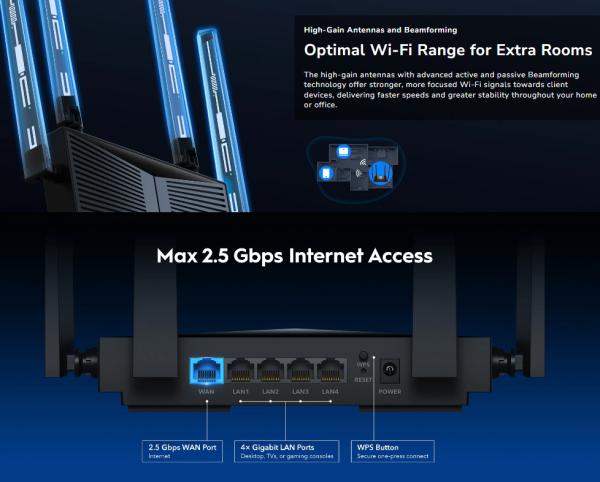 Cudy WR3600H,BE3600 2.5G Wi-Fi 7 Router,4-Stream Dual-Band, 2882 Mbps + 688 Mbps Wi-Fi - Slika 3