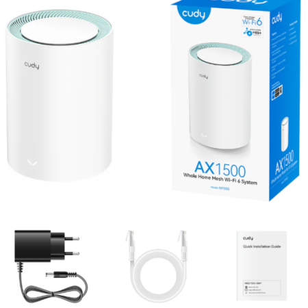 Cudy M1500 1-Pack,AX1500 Gigabit Mesh Wi-Fi 6 System,1201 Mbps + 300 Mbps Wi-Fi