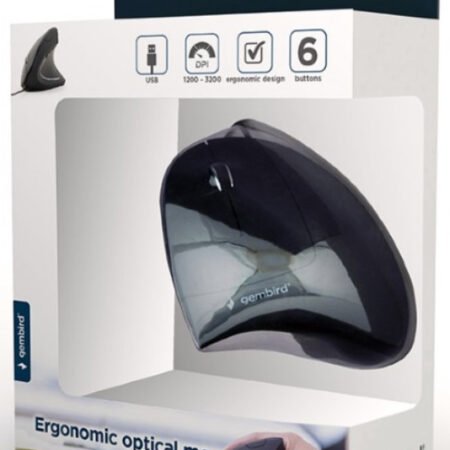 MUS-ERGO-01 Gembird Ergonomski 6-tastera opticki mis, crna 95mm