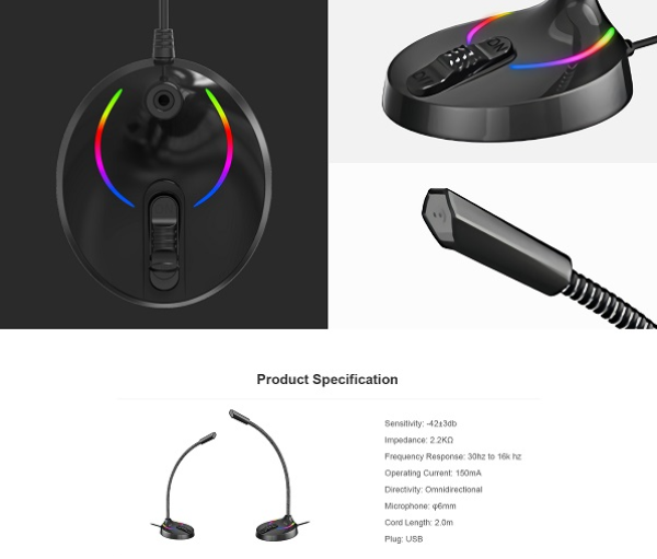 Havit Gejmerski USB Mikrofon RGB 2m GK55 - Slika 2