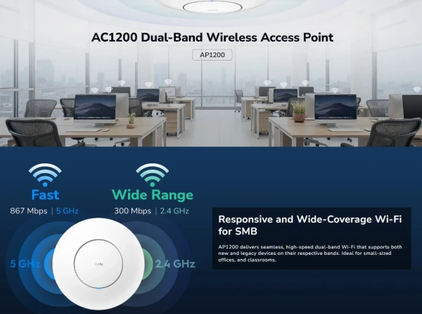 Cudy AC1200 Wi-Fi Access Point, AP1200 1.0,867 Mbps + 300 Mbps Wi-Fi 1, 802.3at/af, Passive PoE, D - Slika 3