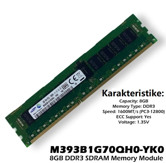 Ram memorija DDR3 SAMSUNG, M393B1G70QH0-YK0 8GB 1RX4PC3L-12800R-11-12-C2-D3 - Slika 2