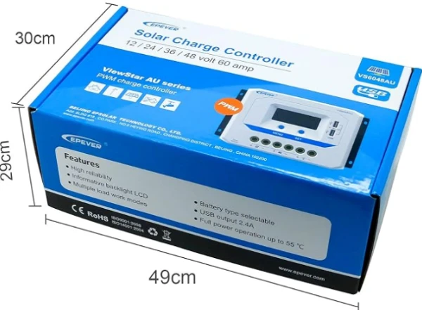 Epever Kontroler punjenja 60A 12/24/36/48V VS6048AU LCD,Beli - Slika 4