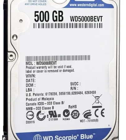 HDD 2.5 * 500GB WD5000BEVT BLUE scorpio 5400rpm 8mb SATA 9.5mm