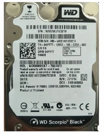 HDD 2.5 * 500GB WD5000BEKT BLACK scorpio 7200rpm 16mb SATA 9.5mm