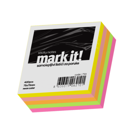 Kocka samolepljivi listići Mark 400lis, 75x75mm mix NEON