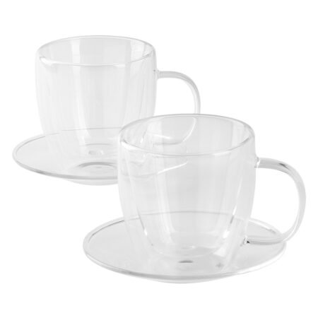 PIGNA MINI, set od dve staklene šolje sa tacnama za espresso sa dvostrukim zidom, 2 x 100 ml, transparentni