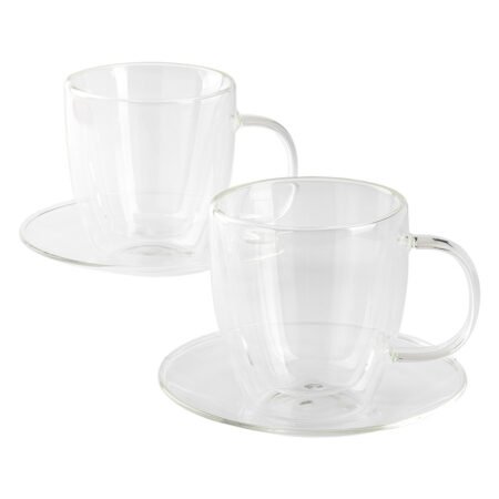 PIGNA MIDI, set od dve staklene šolje sa tacnama za cappuccino sa dvostrukim zidom, 2 x 150 ml, transparentni