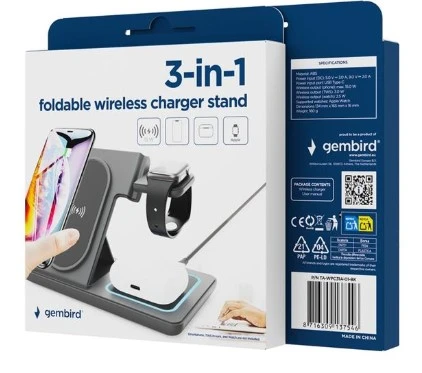 TA-WPC31A-01-BK Gembird Sklopivi bežièni punjaè 3 u 1, 15 W, Apple Watch, crni - Slika 3