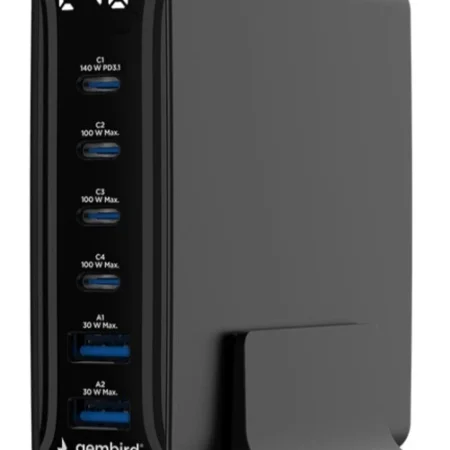 TA-UC-2A4C-PD240-01-BK Gembird 6-port 240 W GaN USB fast charger, black