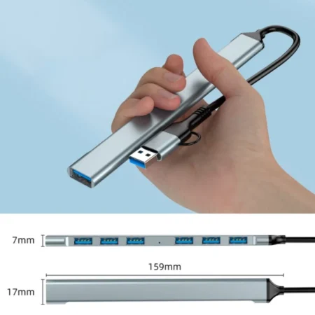 UHB-ACM-U3P1U2P6-01 Gembird 7-port USB hub (1x USB 3.2 + 6x USB 2.0), USB-A + USB-C, silver