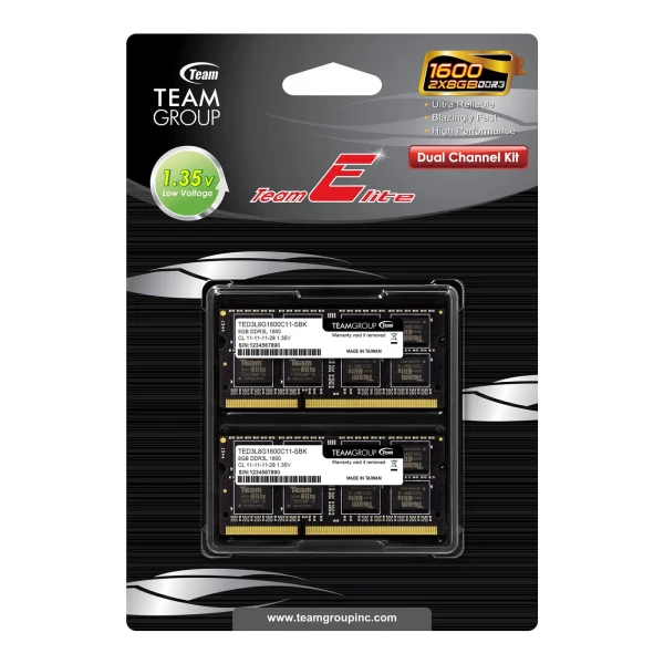 TeamGroup DDR3 TEAM ELITE SO-DIMM 16GB (8GBx2) 1600MHz 1,35V 11-11-11-28 TED3L16G1600C11DC-S01 - Slika 2