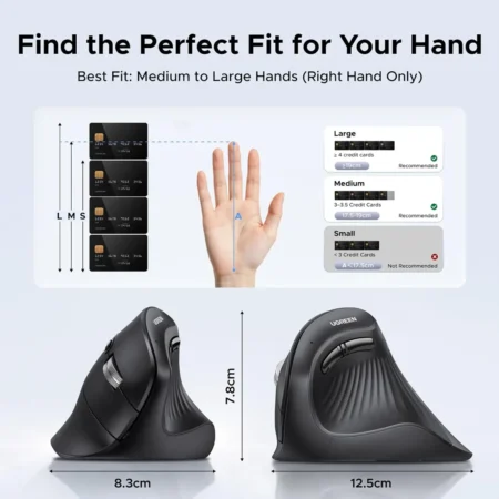 UGREEN (25444) Ergonomski Vertikalni Bežični Miš Bluetooth + 2.4GHz 4000 DPI